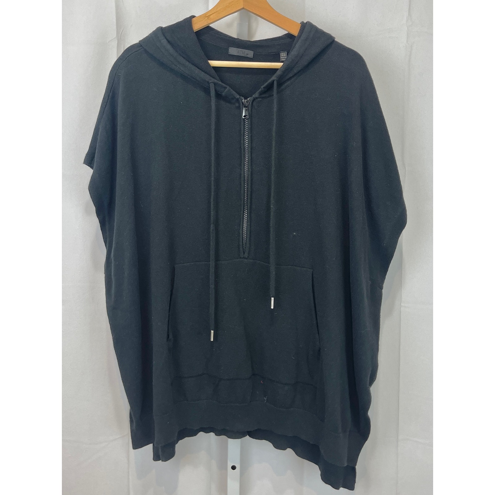 Atm Half Zip Hoodie Sweater Pullover Poncho Cotton Cashmere Blend Black Size M L